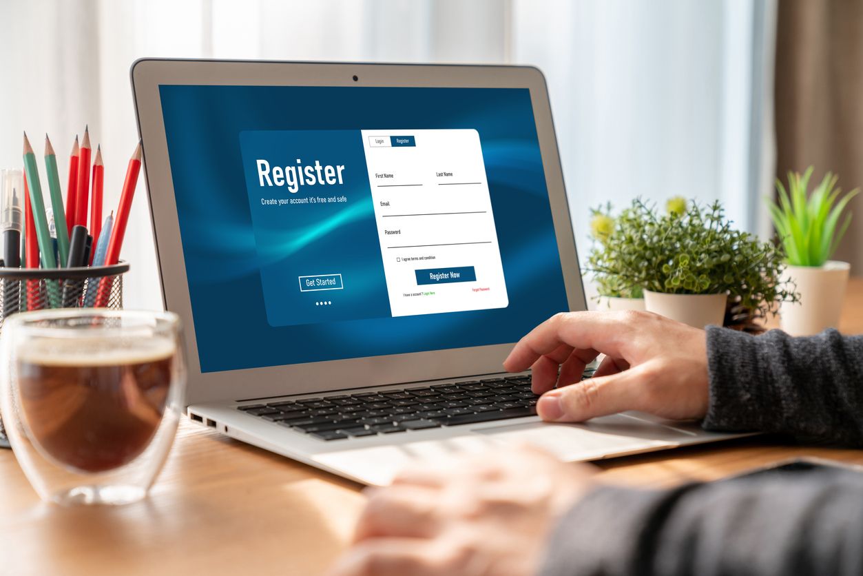 Small business contractor registering on SAM.gov federal procurement portal on a laptop